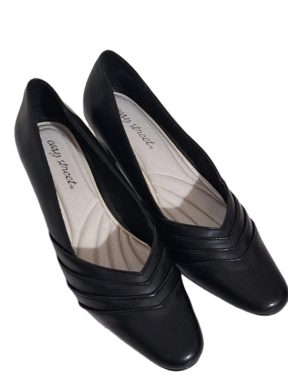 Easy Street Entice Squared Toe Pumps Black Faux Leather Shoes Size 9 M - Picture 3 of 11
